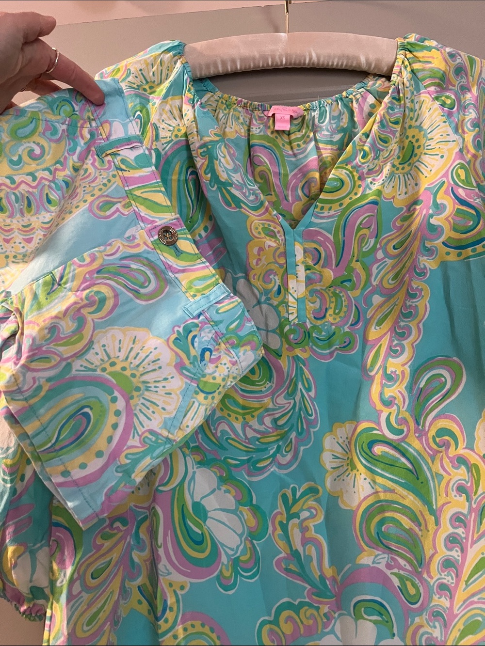 ☀️Lilly Pulitzer Mommy & Me Paisley set, women size XS blouse, girls sz 7 short
